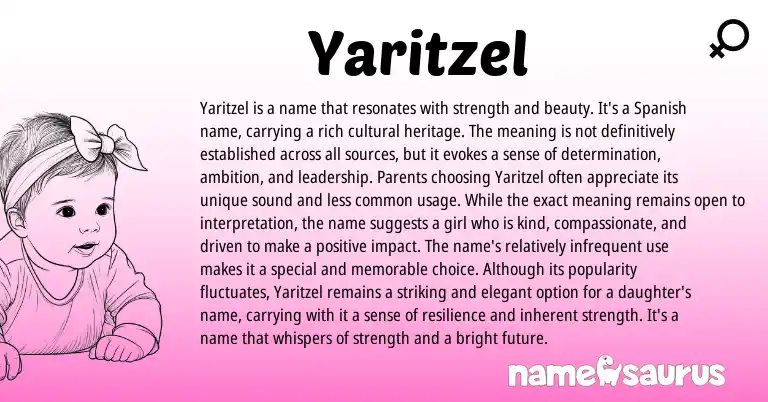 Infographic about Yaritzel name meaning, Yaritzel is a name from Spanish origin(s).