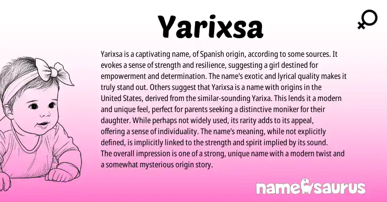 Infographic about Yarixsa name meaning, Yarixsa is a name from Spanish origin(s).