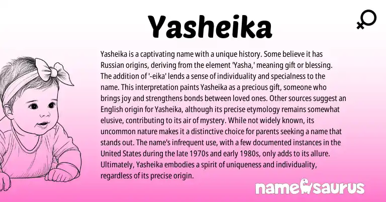 Infographic about Yasheika name meaning, Yasheika is a name from Russian origin(s).
