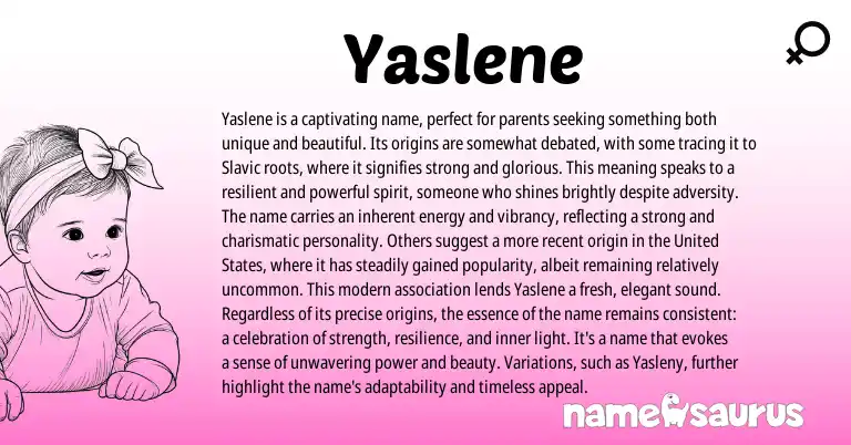 Infographic about Yaslene name meaning, Yaslene is a name from Slavic origin(s).