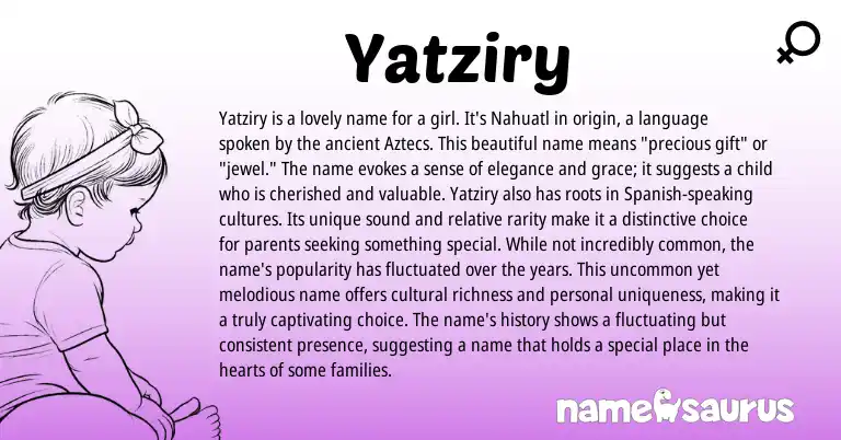 Infographic about Yatziry name meaning, Yatziry is a name from Nahuatl origin(s).