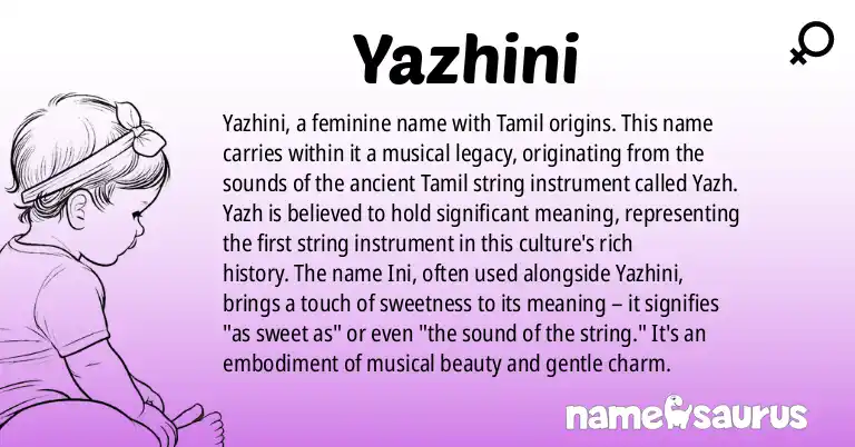 Infographic about Yazhini name meaning, Yazhini is a name from Tamil origin(s).