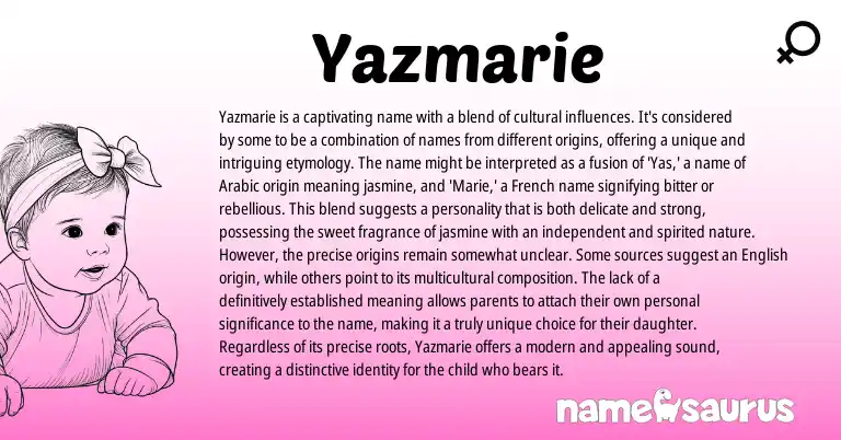 Infographic about Yazmarie name meaning, Yazmarie is a name from French, Arabic origin(s).