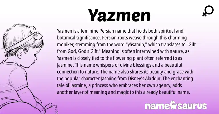 Infographic about Yazmen name meaning, Yazmen is a name from Persian origin(s).
