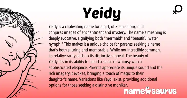 Infographic about Yeidy name meaning, Yeidy is a name from Spanish origin(s).