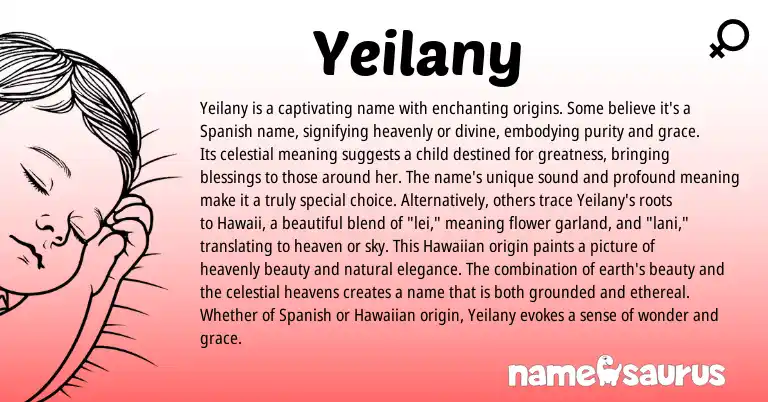 Infographic about Yeilany name meaning, Yeilany is a name from Spanish origin(s).