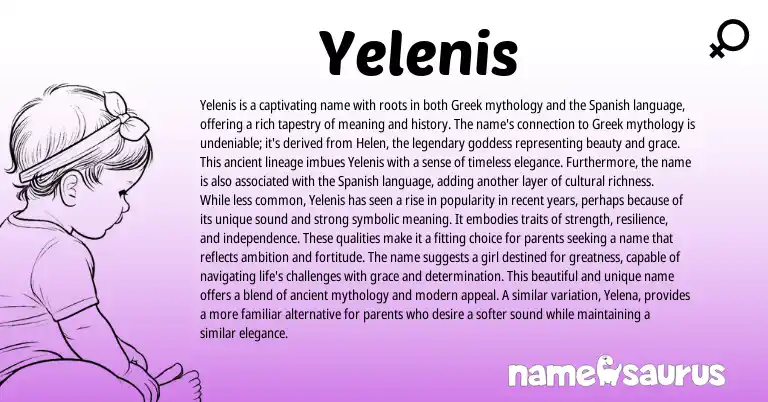 Infographic about Yelenis name meaning, Yelenis is a name from Greek origin(s).