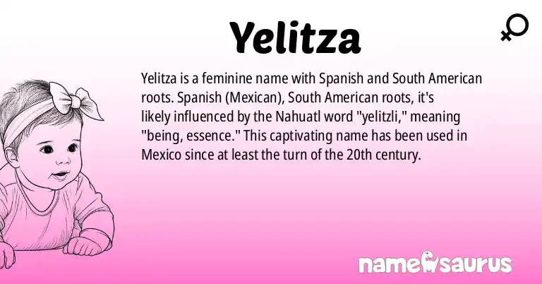 Infographic about Yelitza name meaning, Yelitza is a name from Spanish (Mexican), South American origin(s).