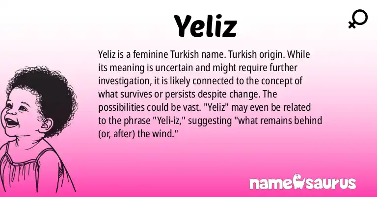 Infographic about Yeliz name meaning, Yeliz is a name from Turkish origin(s).