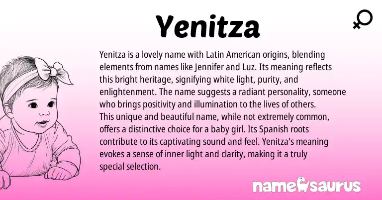 Infographic about Yenitza name meaning, Yenitza is a name from Latin, Spanish, American origin(s).
