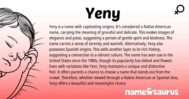 Infographic about Yeny name meaning, Yeny is a name from American origin(s).