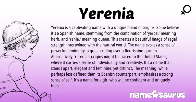 Infographic about Yerenia name meaning, Yerenia is a name from Spanish origin(s).