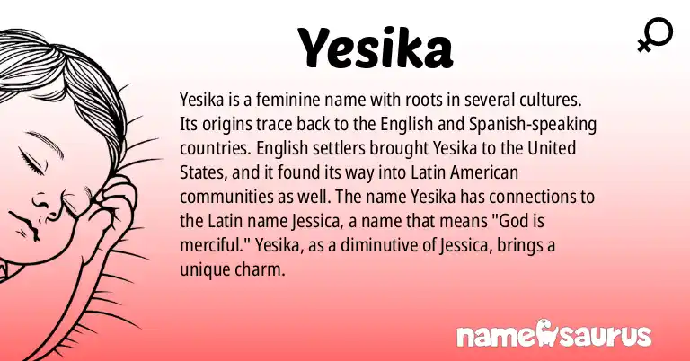 Infographic about Yesika name meaning, Yesika is a name from English, Spanish (Latin American), Dutch origin(s).