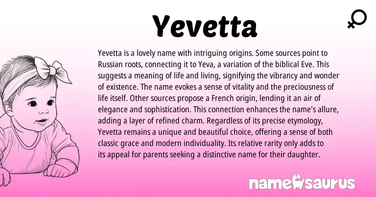 Infographic about Yevetta name meaning, Yevetta is a name from Russian, Biblical origin(s).