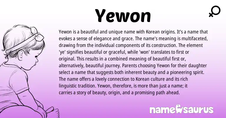 Infographic about Yewon name meaning, Yewon is a name from Korean origin(s).