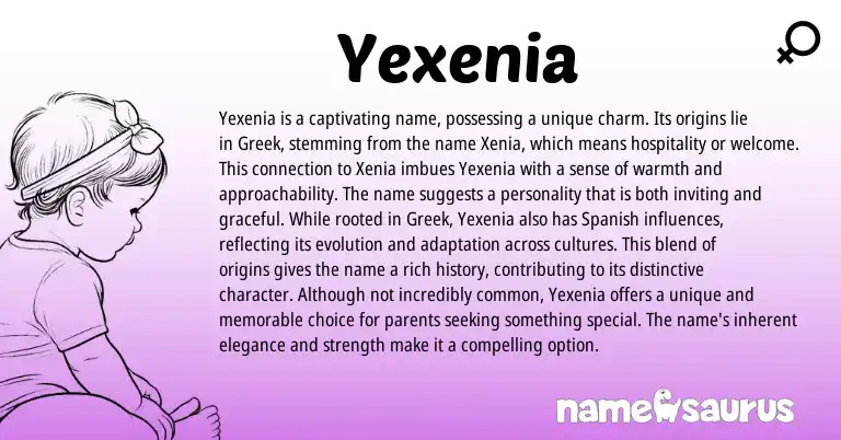 Infographic about Yexenia name meaning, Yexenia is a name from Greek origin(s).
