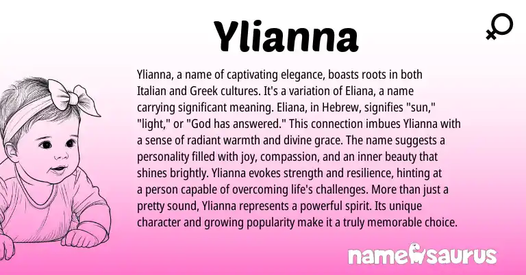 Infographic about Ylianna name meaning, Ylianna is a name from Greek, Hebrew, Italian origin(s).