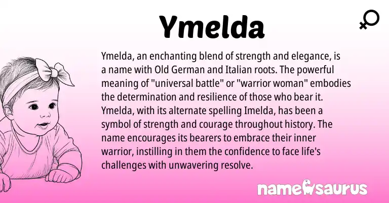 Infographic about Ymelda name meaning, Ymelda is a name from Old German, Italian origin(s).