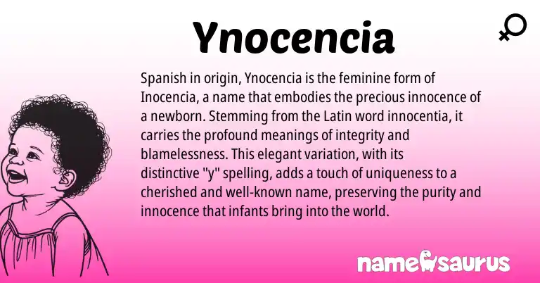 Infographic about Ynocencia name meaning, Ynocencia is a name from Spanish, Latin origin(s).