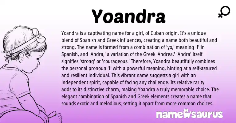 Infographic about Yoandra name meaning, Yoandra is a name from Greek, Cuban, Spanish origin(s).