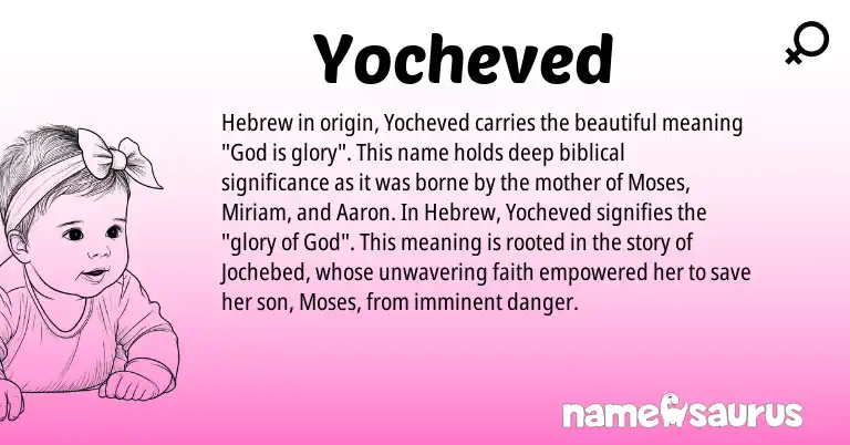 Infographic about Yocheved name meaning, Yocheved is a name from Hebrew origin(s).