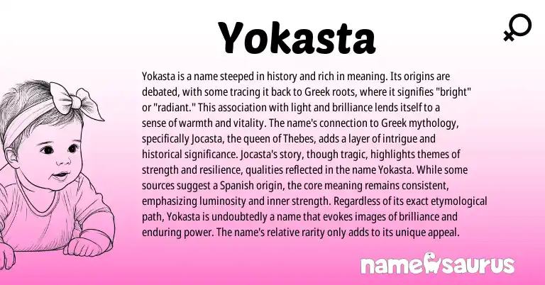 Infographic about Yokasta name meaning, Yokasta is a name from Greek origin(s).