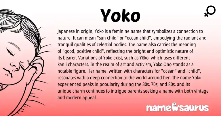 Infographic about Yoko name meaning, Yoko is a name from Japanese origin(s).