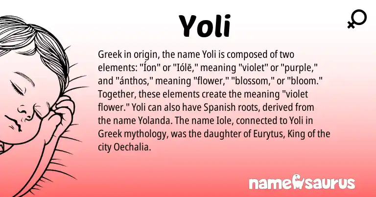 Infographic about Yoli name meaning, Yoli is a name from Spanish, Greek origin(s).