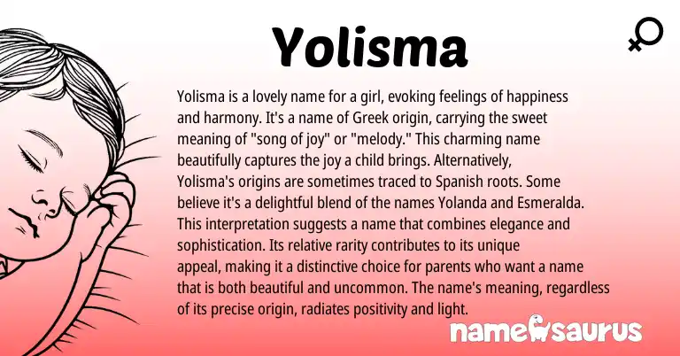 Infographic about Yolisma name meaning, Yolisma is a name from Greek origin(s).