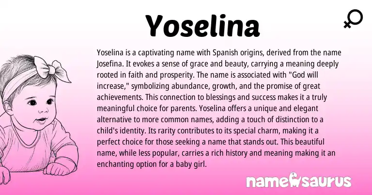 Infographic about Yoselina name meaning, Yoselina is a name from Spanish origin(s).