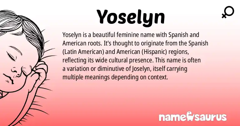 Infographic about Yoselyn name meaning, Yoselyn is a name from Spanish (Latin American), American (Hispanic) origin(s).
