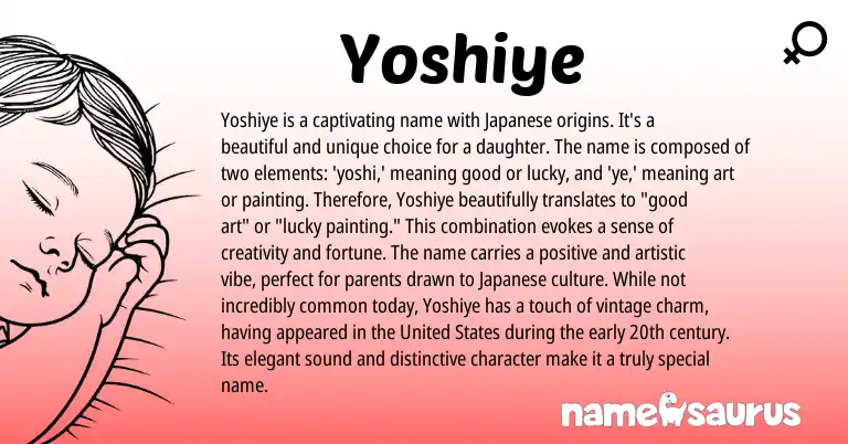 Infographic about Yoshiye name meaning, Yoshiye is a name from Japanese origin(s).