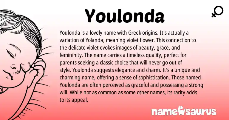 Infographic about Youlonda name meaning, Youlonda is a name from English, Greek origin(s).