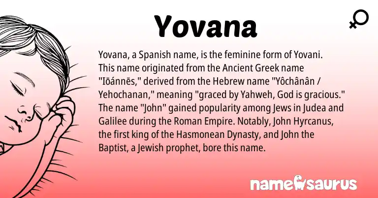 Infographic about Yovana name meaning, Yovana is a name from Ancient Greek, Spanish, Roman, Jewish, Hebrew origin(s).
