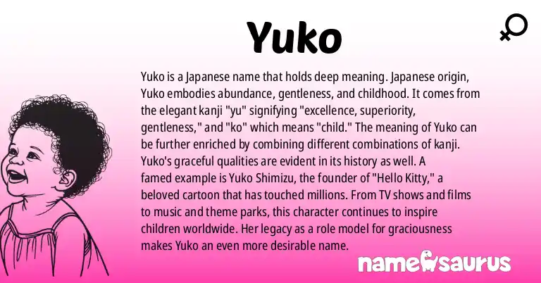 Infographic about Yuko name meaning, Yuko is a name from Japanese origin(s).