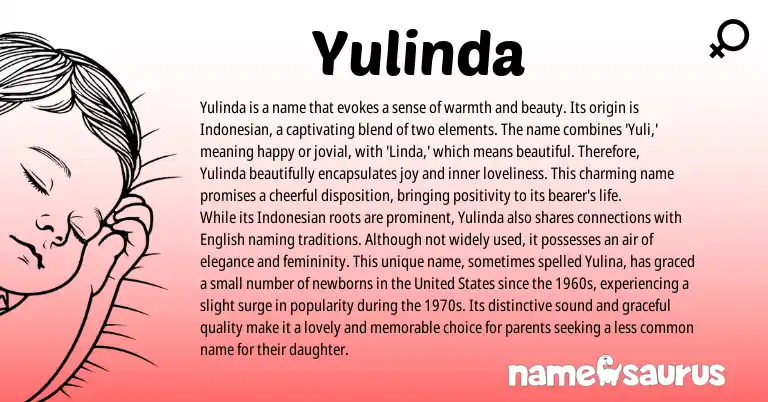Infographic about Yulinda name meaning, Yulinda is a name from Indonesian origin(s).