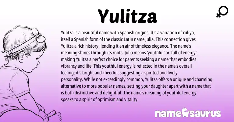 Infographic about Yulitza name meaning, Yulitza is a name from Latin, Spanish origin(s).