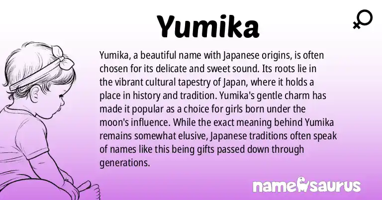 Infographic about Yumika name meaning, Yumika is a name from Japanese origin(s).