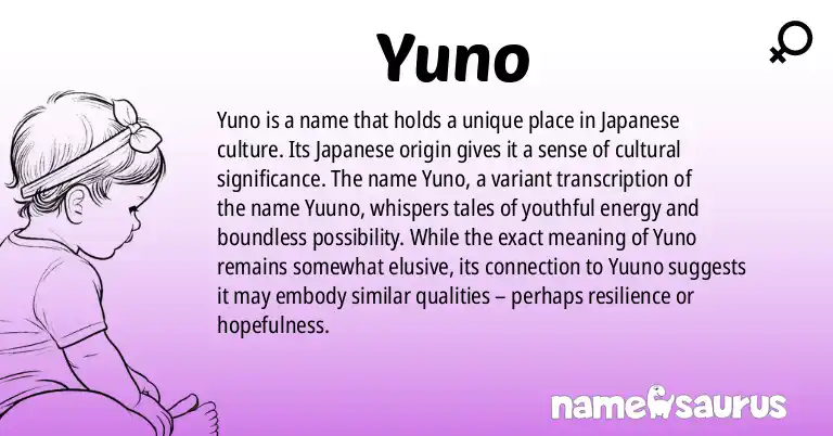 Infographic about Yuno name meaning, Yuno is a name from Japanese origin(s).