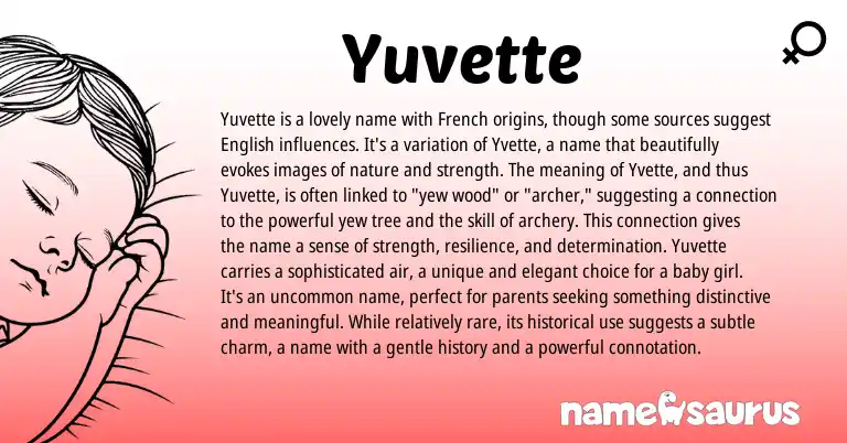 Infographic about Yuvette name meaning, Yuvette is a name from French origin(s).