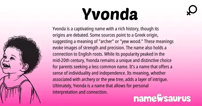 Infographic about Yvonda name meaning, Yvonda is a name from Greek origin(s).
