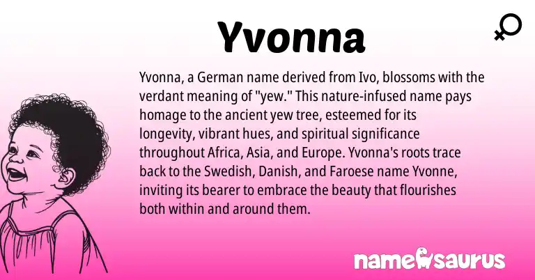Infographic about Yvonna name meaning, Yvonna is a name from Faroese, German, Swedish, Danish origin(s).