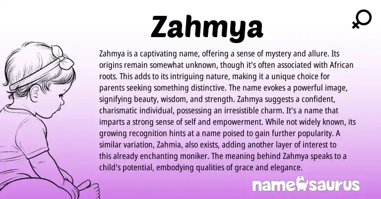 Infographic about Zahmya name meaning, Zahmya is a name from African origin(s).