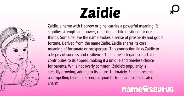 Infographic about Zaidie name meaning, Zaidie is a name from Arabic, Hebrew origin(s).