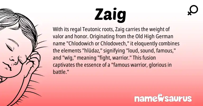 Infographic about Zaig name meaning, Zaig is a name from Teutonic, Old High German origin(s).