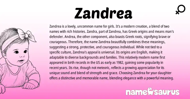 Infographic about Zandrea name meaning, Zandrea is a name from Greek origin(s).