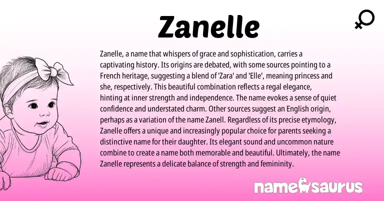 Infographic about Zanelle name meaning, Zanelle is a name from French origin(s).