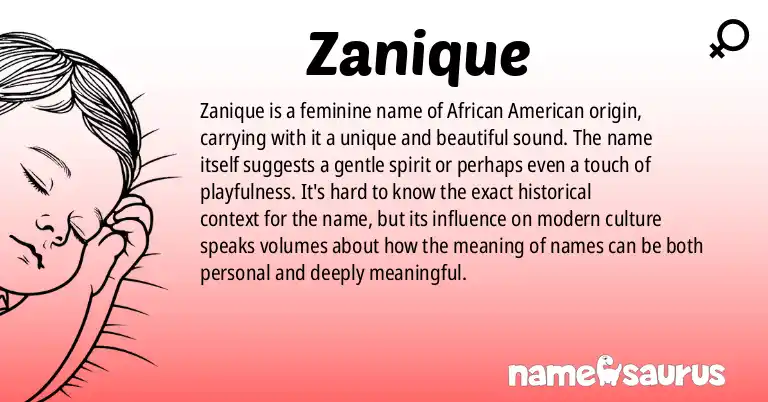 Infographic about Zanique name meaning, Zanique is a name from African American origin(s).