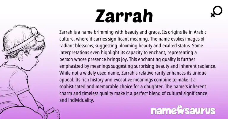 Infographic about Zarrah name meaning, Zarrah is a name from Hebrew, Arabic origin(s).