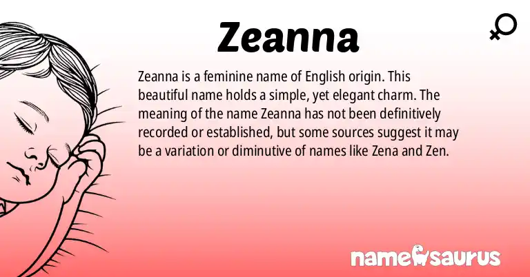Infographic about Zeanna name meaning, Zeanna is a name from English origin(s).
